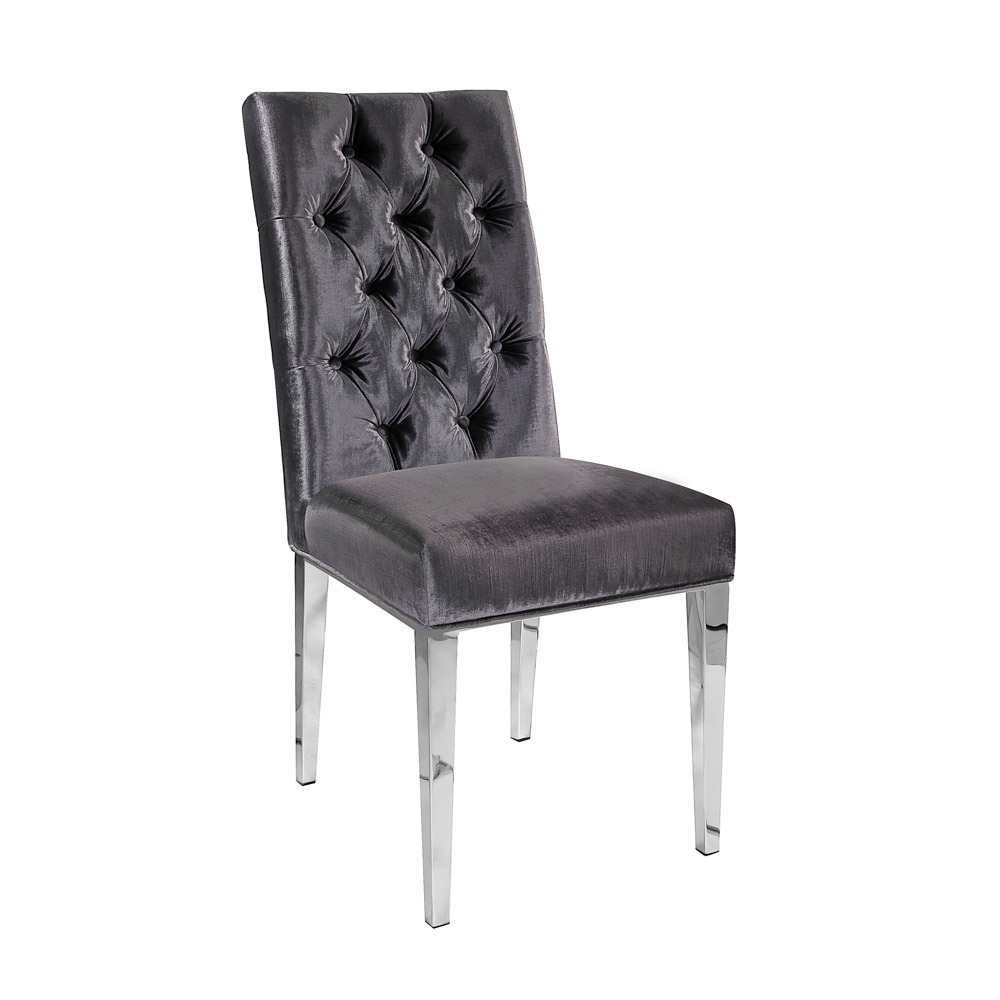 Leslie Charcoal Velvet Steel Dining Chair
